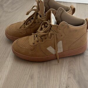 Veja Tan High-Top Sneakers with White Details